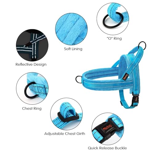 Didog Soft Flannel Padded Dog Vest Harness – No Pull, Quick Fit, Reflective – XS (Chest 15-18") Blue