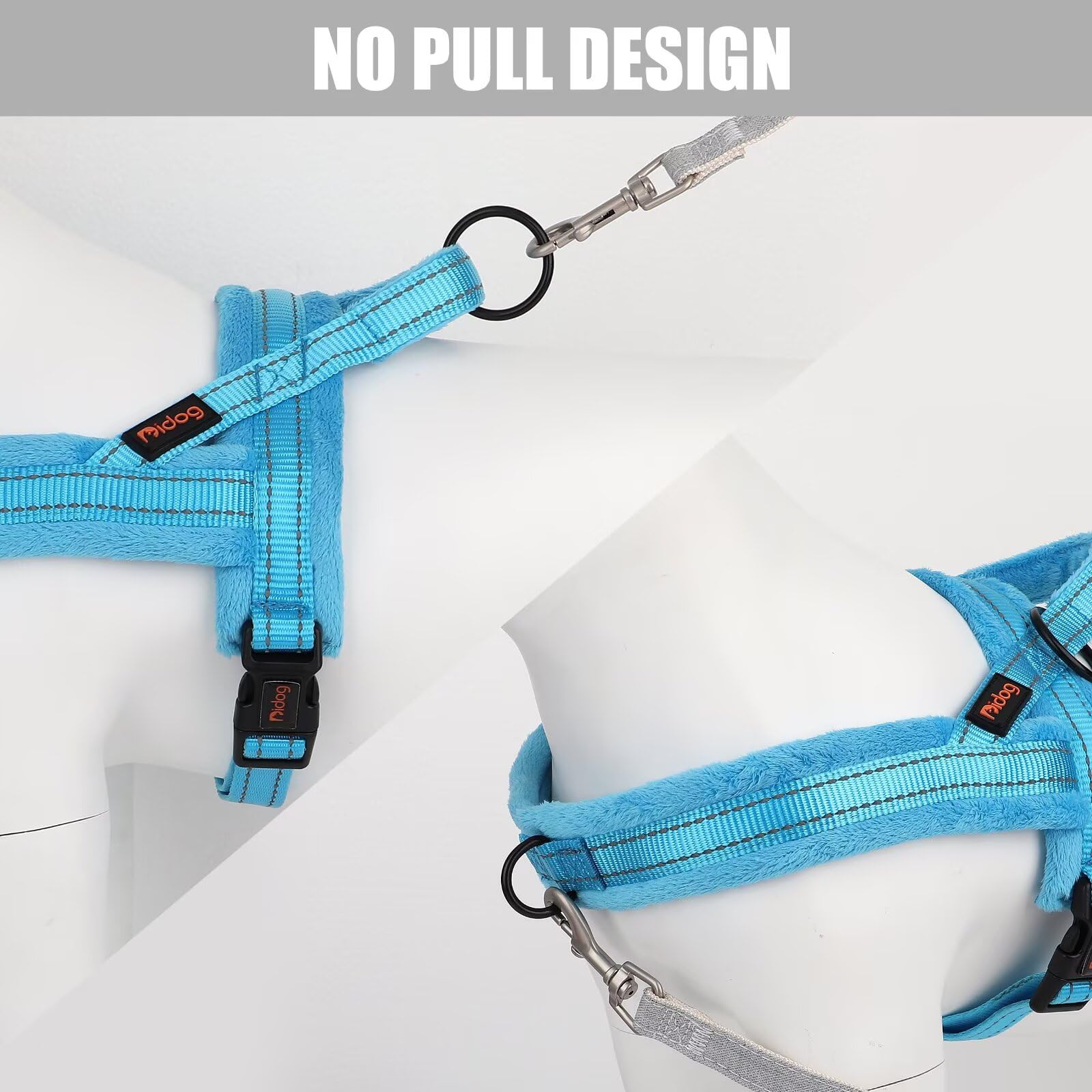 Didog Soft Flannel Padded Dog Vest Harness – No Pull, Quick Fit, Reflective – XS (Chest 15-18") Blue