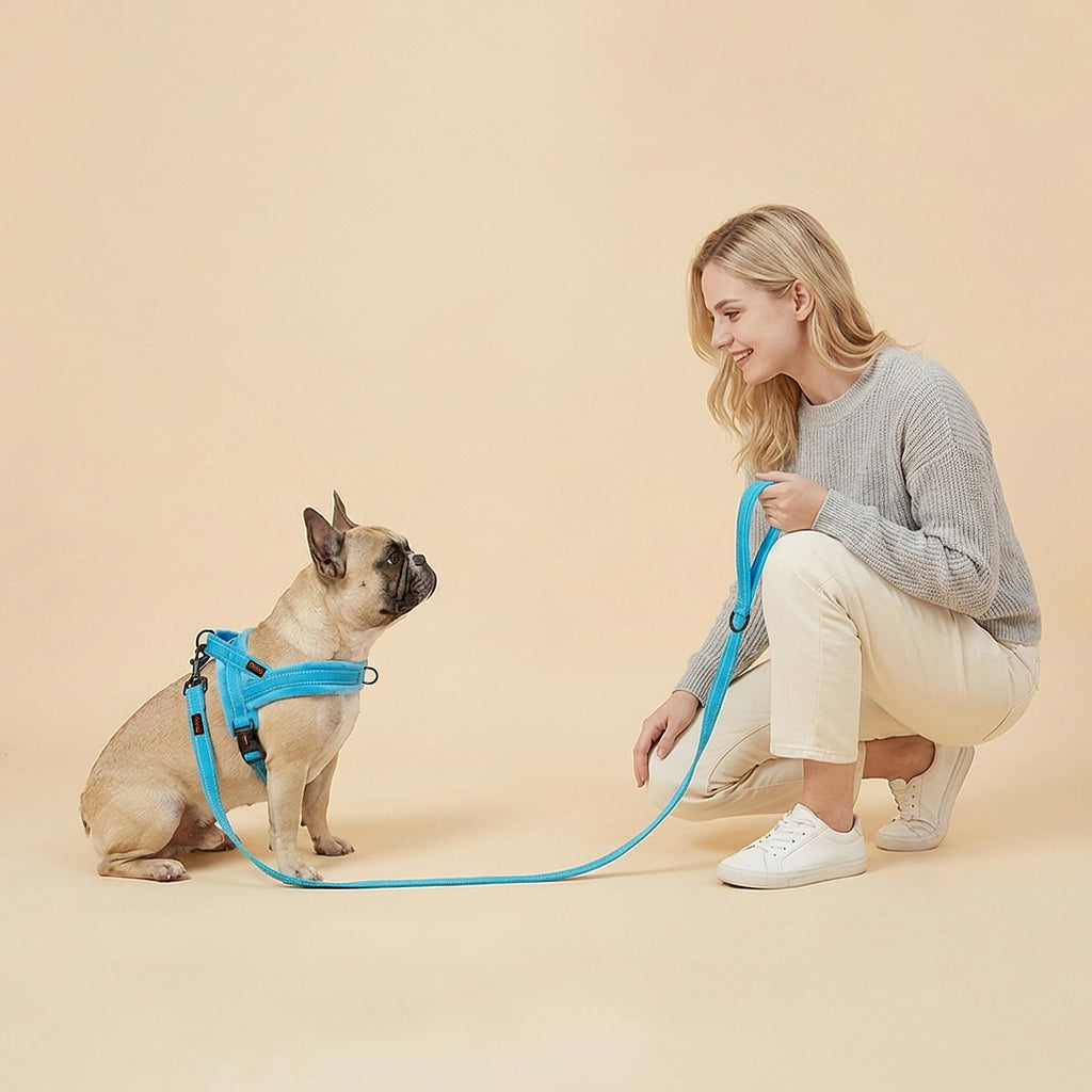 Didog Soft Flannel Padded Dog Vest Harness – No Pull, Quick Fit, Reflective – XS (Chest 15-18") Blue