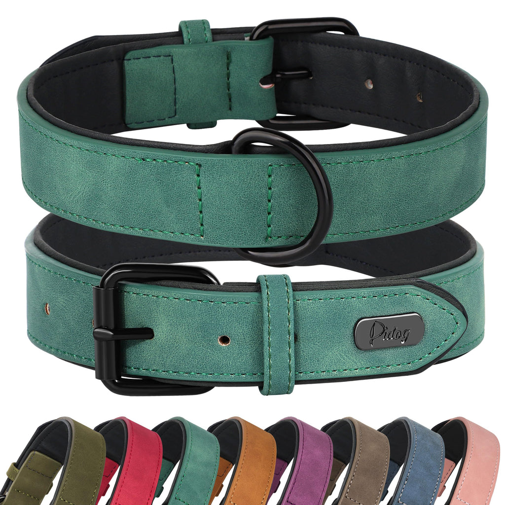 Didog Soft Padded PU Leather Dog Collar - Breathable, Adjustable, Comfortable for Medium Dogs - Green, Size L (Fits Neck 14-18", 22-44 lbs)