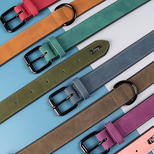 Didog Soft Padded PU Leather Dog Collar - Breathable, Adjustable, Comfortable for Medium Dogs - Green, Size L (Fits Neck 14-18", 22-44 lbs)