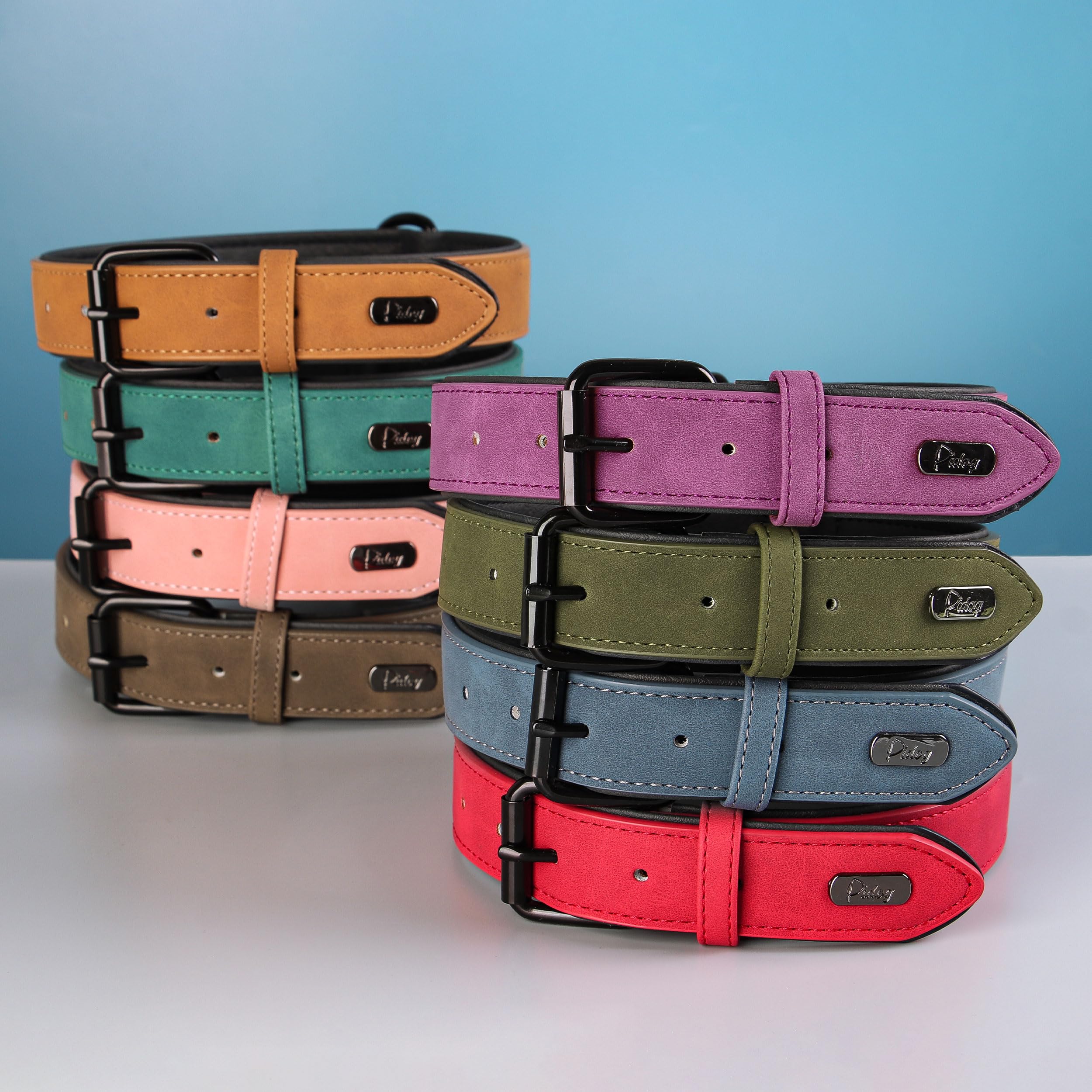 Didog Soft Padded PU Leather Dog Collar - Breathable, Adjustable, Comfortable for Medium Dogs - Green, Size L (Fits Neck 14-18", 22-44 lbs)