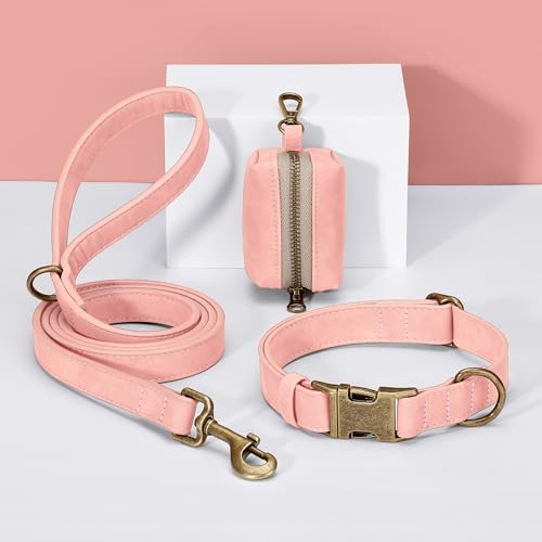 Didog Soft PU Leather Dog Collar for Large Dogs – Quick Release, Adjustable, Easy Clean – Pink (16-22 inch Neck)