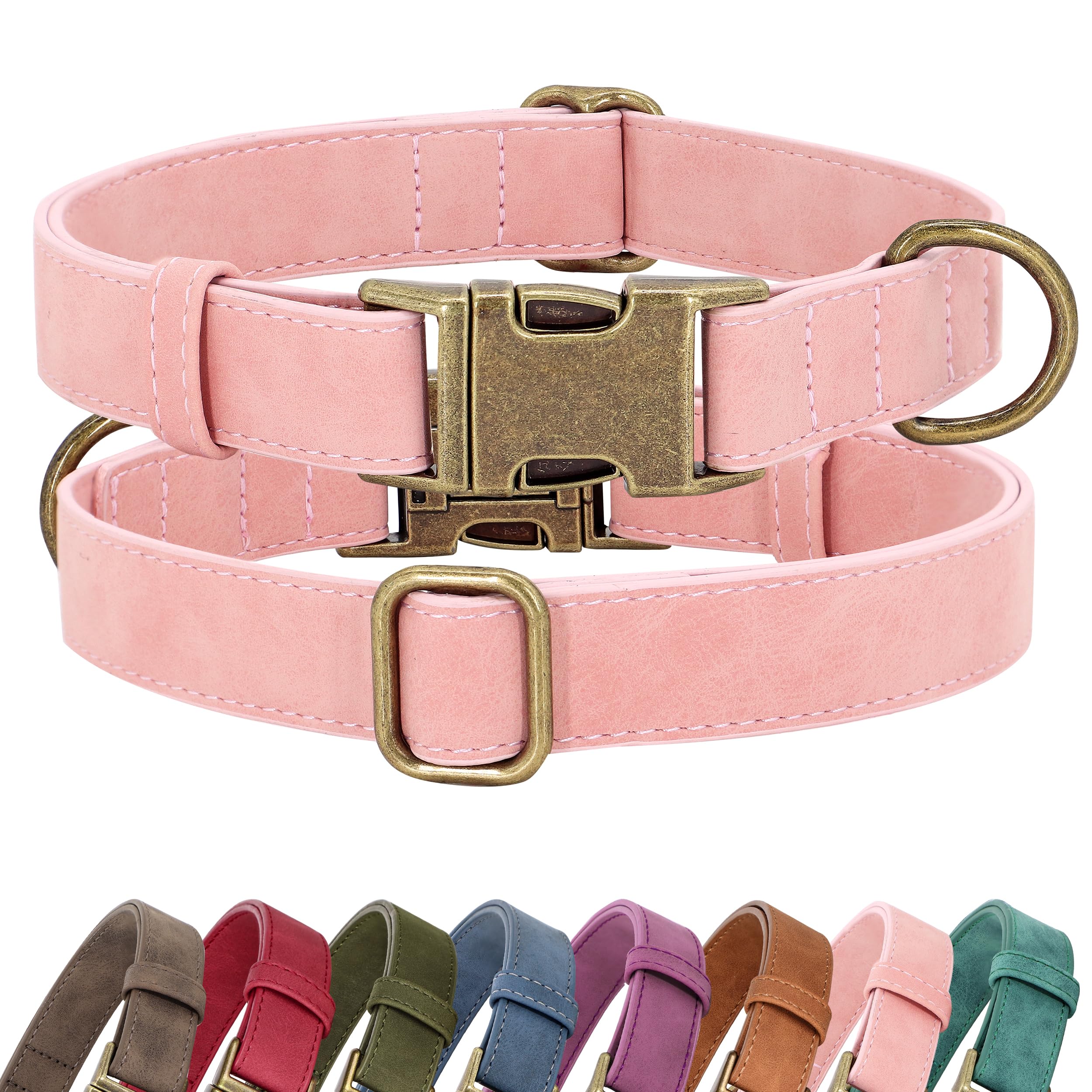Didog Soft PU Leather Dog Collar for Large Dogs – Quick Release, Adjustable, Easy Clean – Pink (16-22 inch Neck)