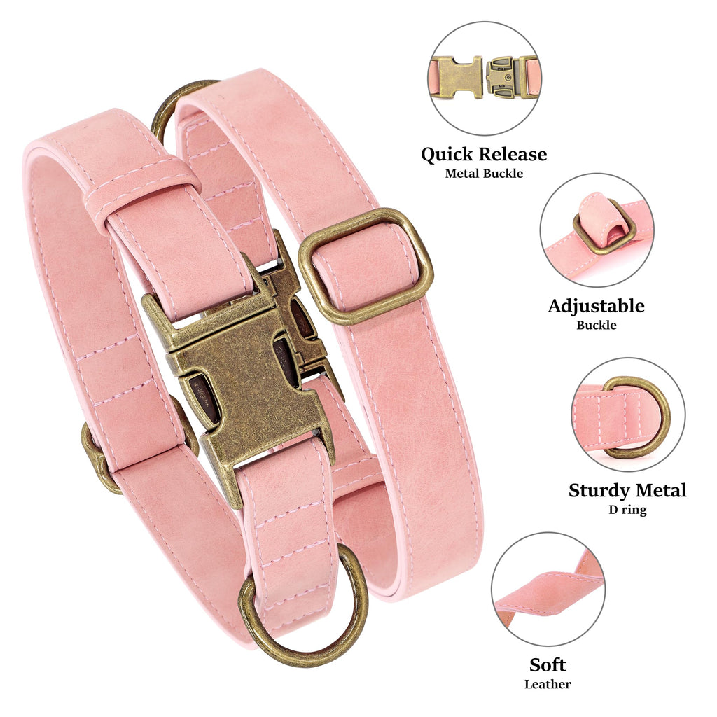 Didog Soft PU Leather Dog Collar for Large Dogs – Quick Release, Adjustable, Easy Clean – Pink (16-22 inch Neck)