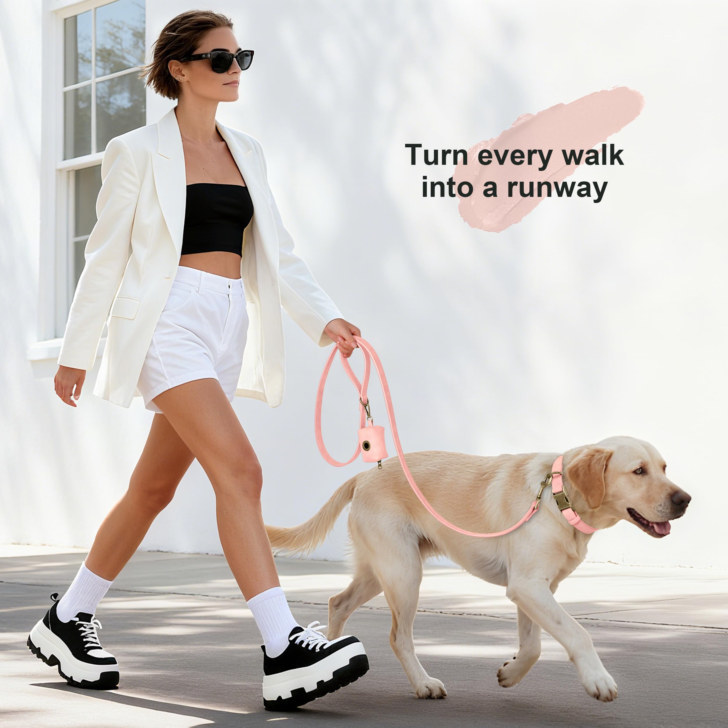 Didog Soft PU Leather Dog Collar for Large Dogs – Quick Release, Adjustable, Easy Clean – Pink (16-22 inch Neck)