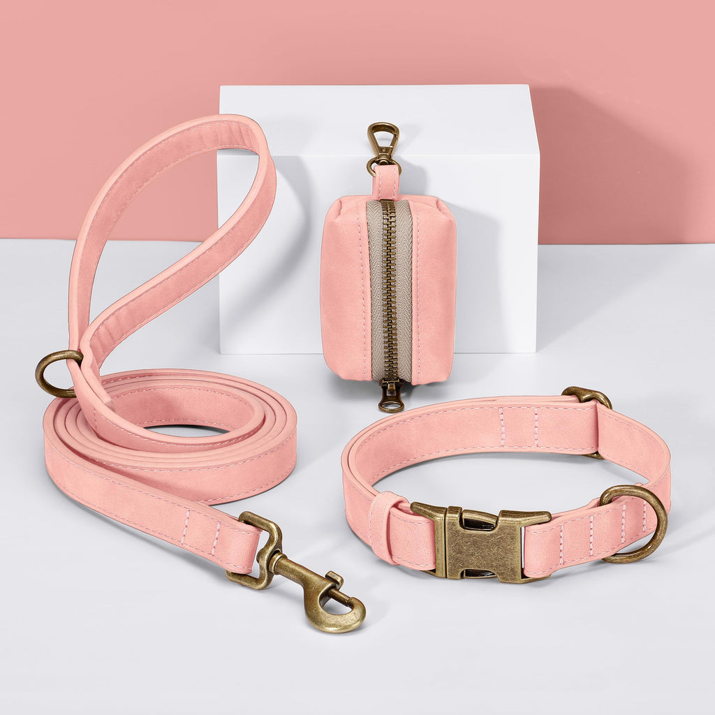 Didog Soft PU Leather Dog Collar for Large Dogs – Quick Release, Adjustable, Easy Clean – Pink (16-22 inch Neck)
