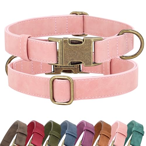 Didog Soft PU Leather Dog Collar for Large Dogs – Quick Release, Adjustable, Easy Clean – Pink (16-22 inch Neck)