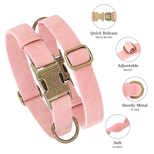 Didog Soft PU Leather Dog Collar for Large Dogs – Quick Release, Adjustable, Easy Clean – Pink (16-22 inch Neck)