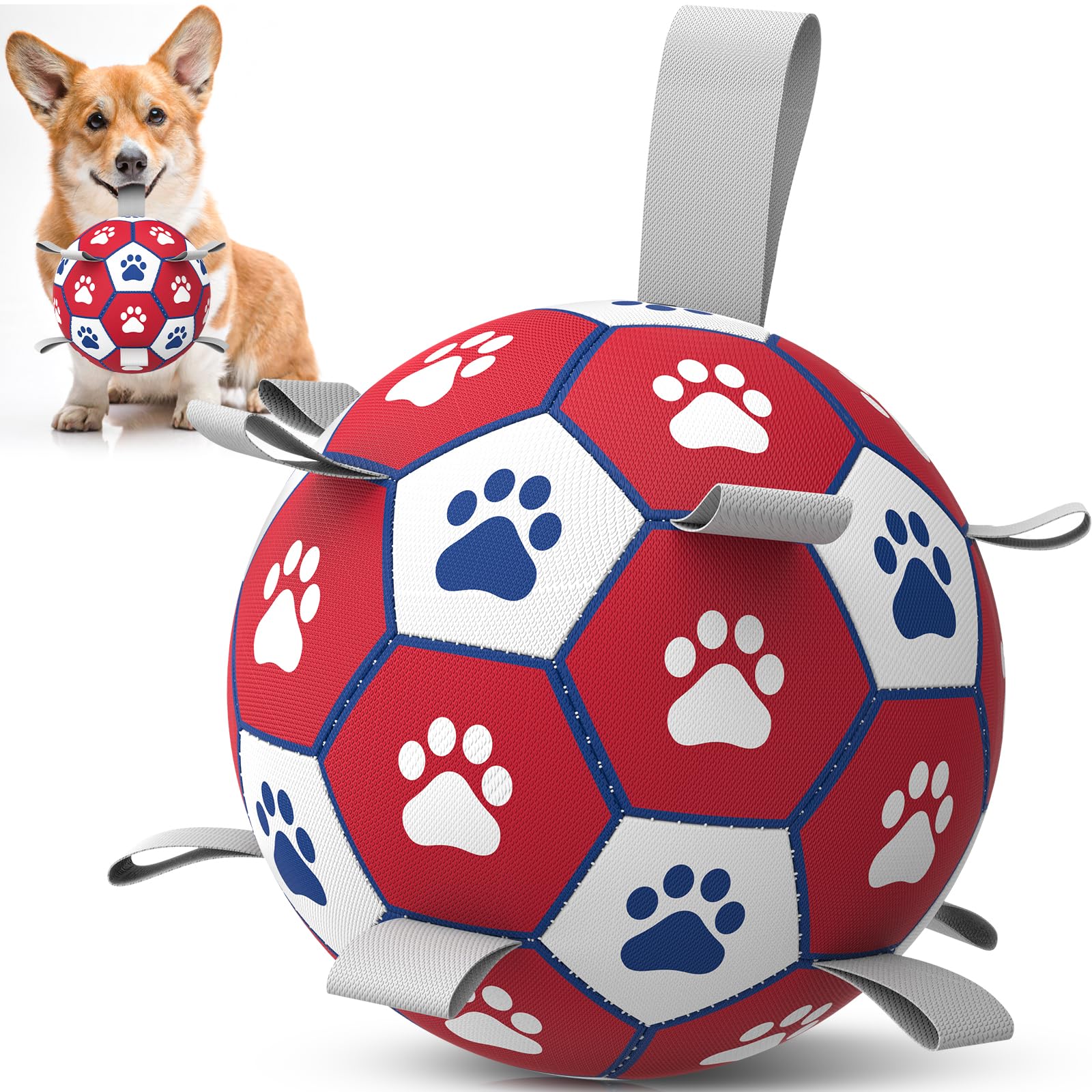 Diman 6-Inch Dog Ball with Straps for Small to Medium Dogs - Outdoor & Water Fetch Toy, Red
