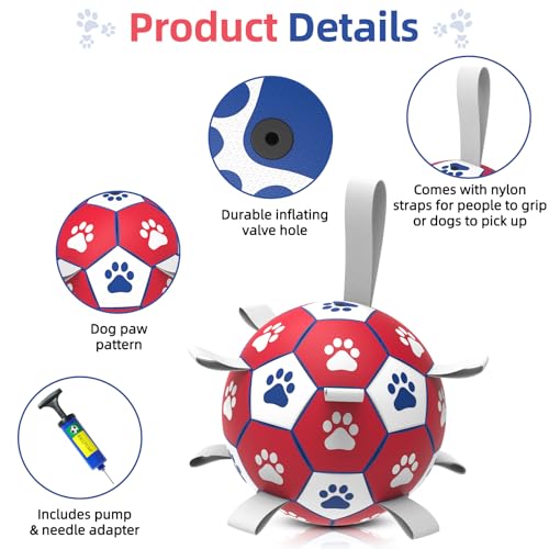 Diman 6-Inch Dog Ball with Straps for Small to Medium Dogs - Outdoor & Water Fetch Toy, Red