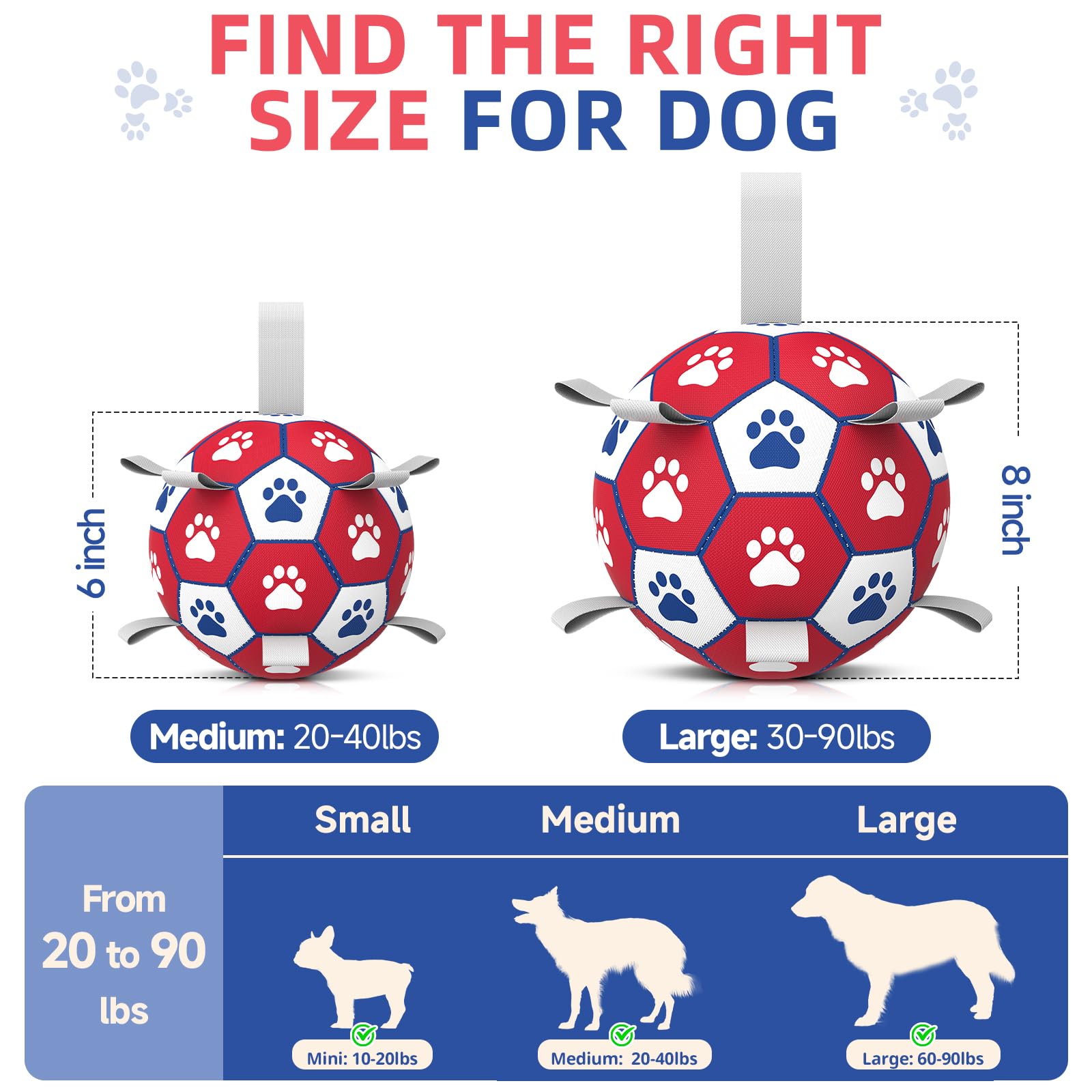 Diman 6-Inch Dog Ball with Straps for Small to Medium Dogs - Outdoor & Water Fetch Toy, Red