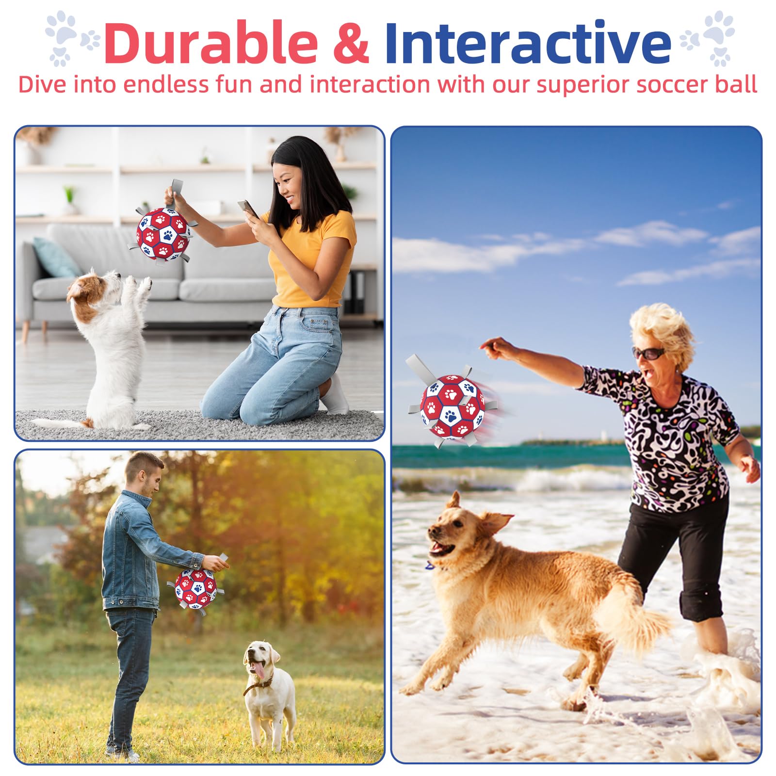 Diman 6-Inch Dog Ball with Straps for Small to Medium Dogs - Outdoor & Water Fetch Toy, Red