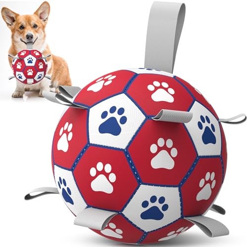 Diman 6-Inch Dog Ball with Straps for Small to Medium Dogs - Outdoor & Water Fetch Toy, Red