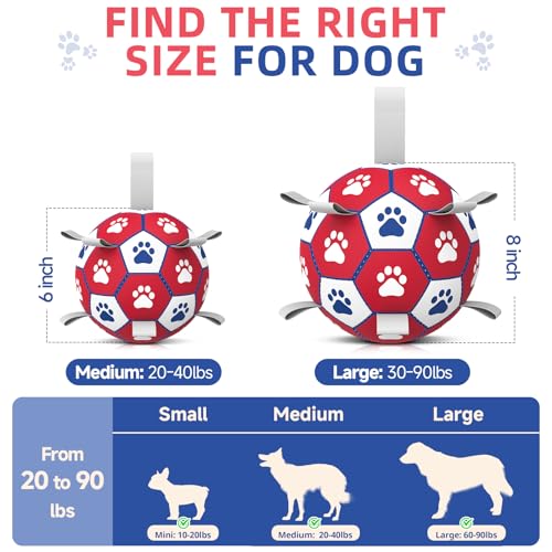 Diman 6-Inch Dog Ball with Straps for Small to Medium Dogs - Outdoor & Water Fetch Toy, Red