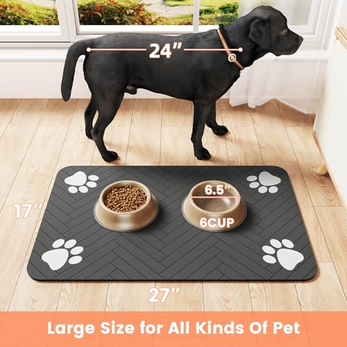 DK177 Absorbent Pet Feeding Mat - 24x16 Coffee, Waterproof Rubber Backing, Quick-Dry Dog Bowl Mat