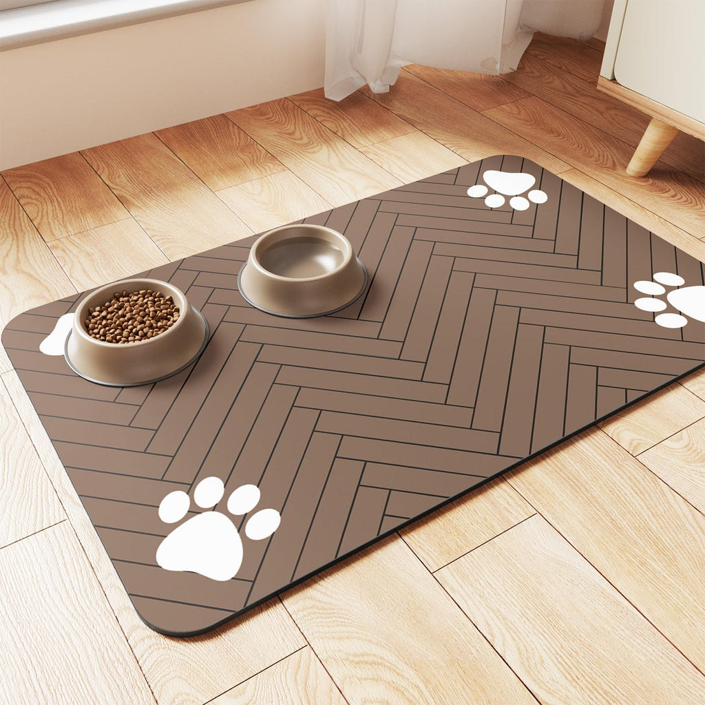 DK177 Absorbent Pet Feeding Mat - 24x16 Coffee, Waterproof Rubber Backing, Quick-Dry Dog Bowl Mat