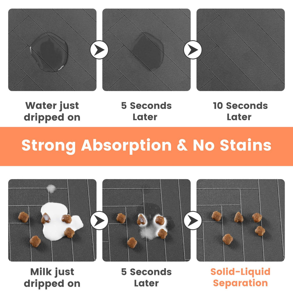 DK177 Absorbent Pet Feeding Mat - 24x16 Coffee, Waterproof Rubber Backing, Quick-Dry Dog Bowl Mat