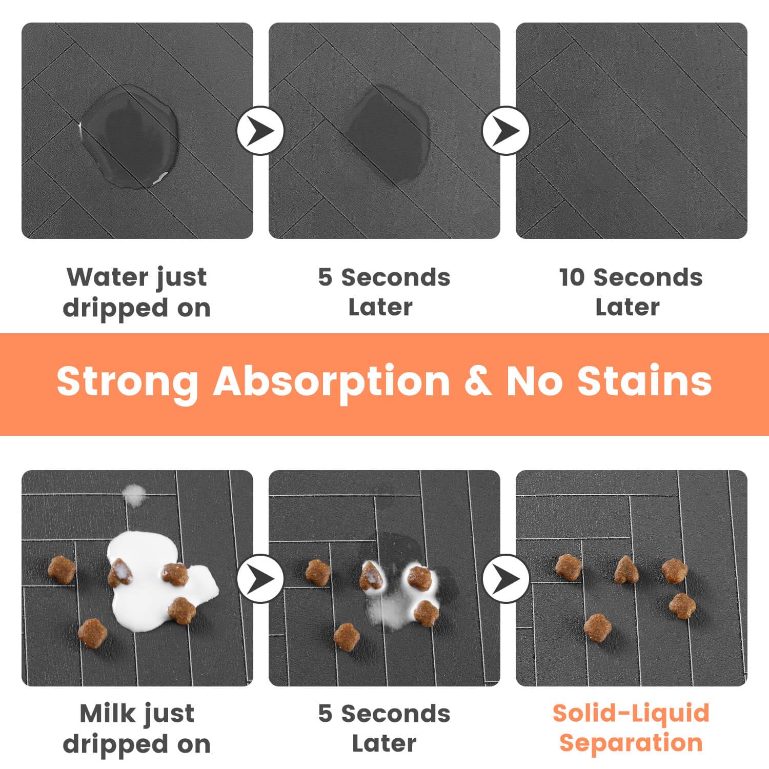 DK177 Absorbent Pet Feeding Mat - 24x16 Coffee, Waterproof Rubber Backing, Quick-Dry Dog Bowl Mat