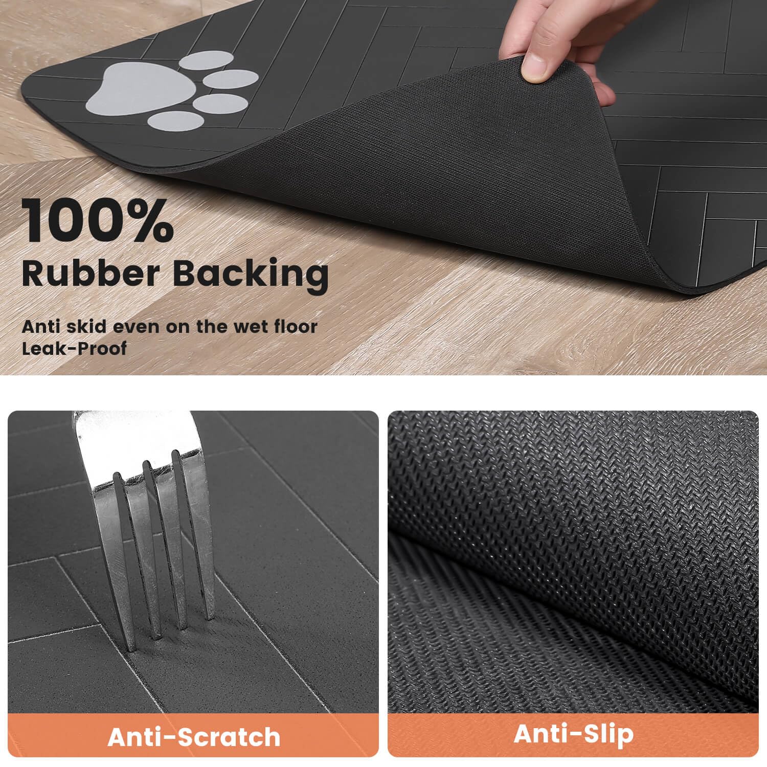 DK177 Absorbent Pet Feeding Mat - 24x16 Coffee, Waterproof Rubber Backing, Quick-Dry Dog Bowl Mat