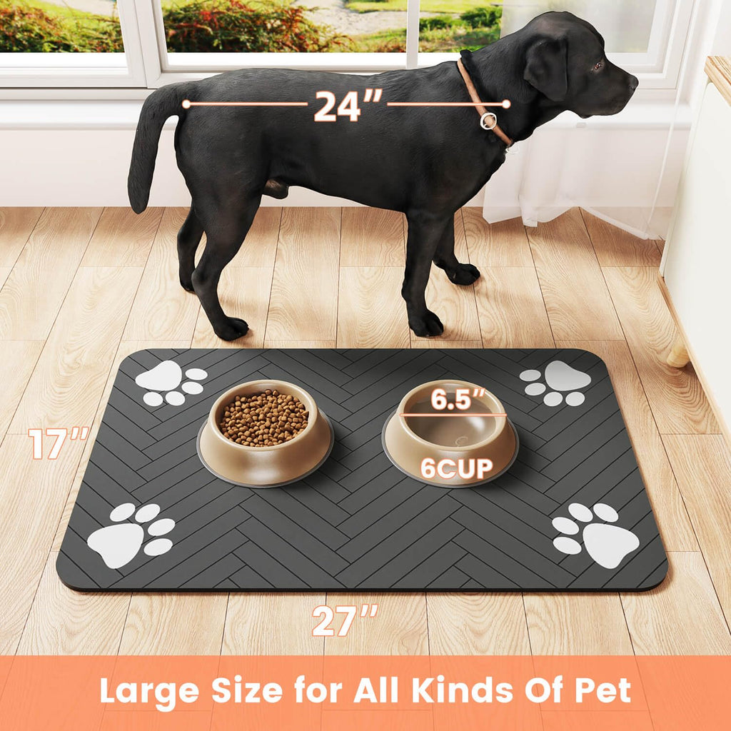 DK177 Absorbent Pet Feeding Mat - 24x16 Coffee, Waterproof Rubber Backing, Quick-Dry Dog Bowl Mat