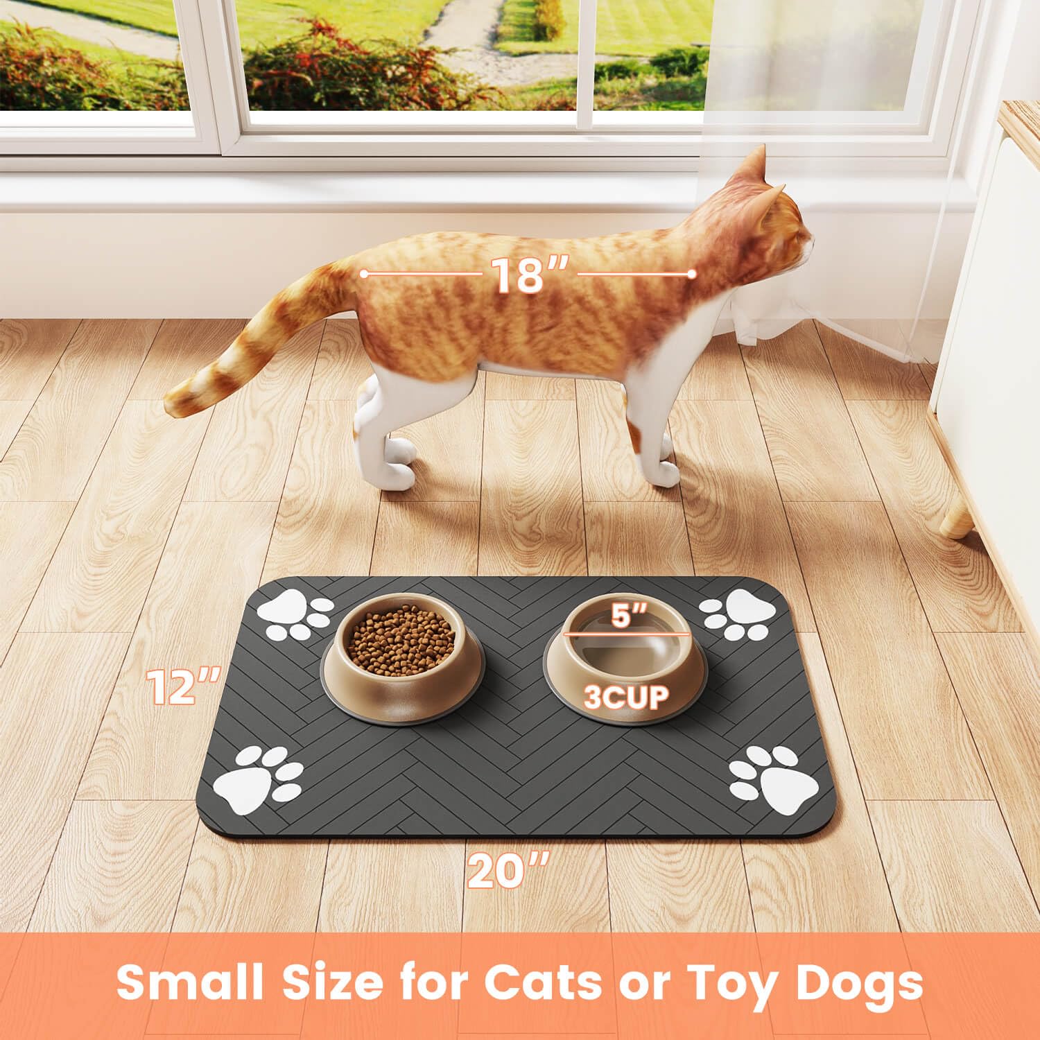 DK177 Absorbent Pet Feeding Mat - 24x16 Coffee, Waterproof Rubber Backing, Quick-Dry Dog Bowl Mat