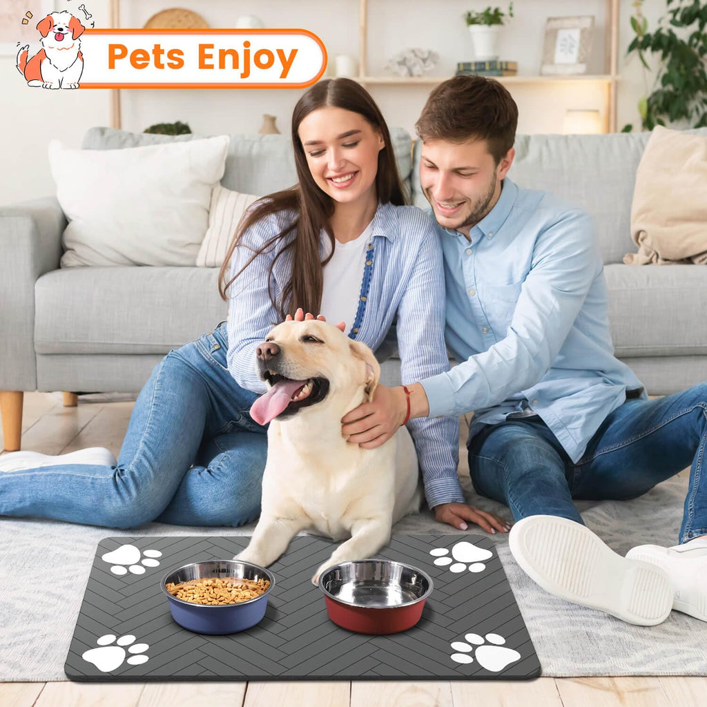 DK177 Absorbent Pet Feeding Mat - 24x16 Coffee, Waterproof Rubber Backing, Quick-Dry Dog Bowl Mat