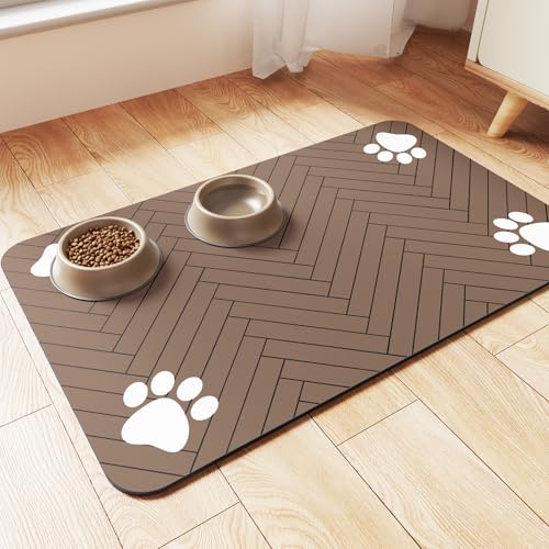 DK177 Absorbent Pet Feeding Mat - 24x16 Coffee, Waterproof Rubber Backing, Quick-Dry Dog Bowl Mat