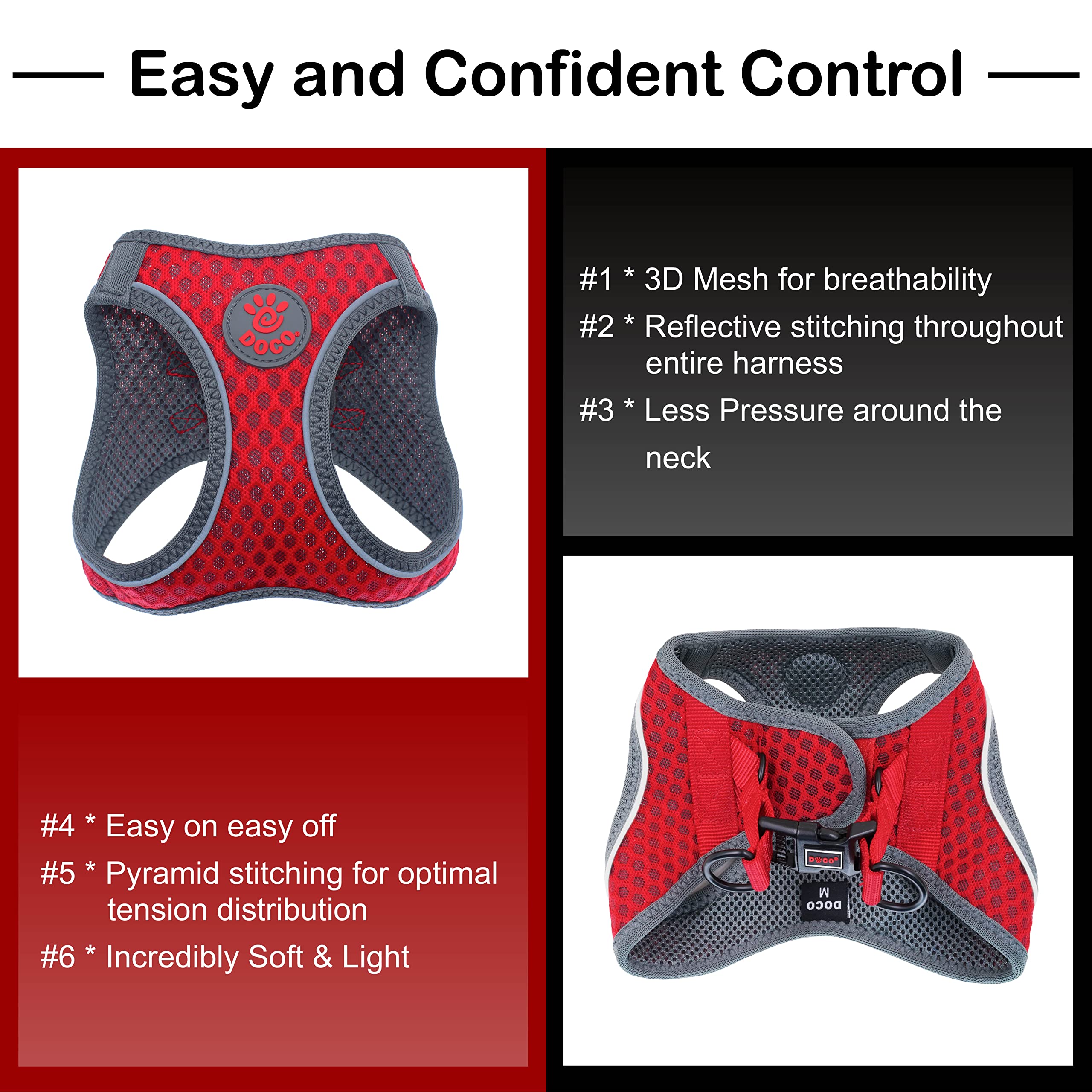 DOCO Athletica Adjustable Dog Harness – No Pull, No Choke, Reflective, Lime, Medium (Chest 16-17")