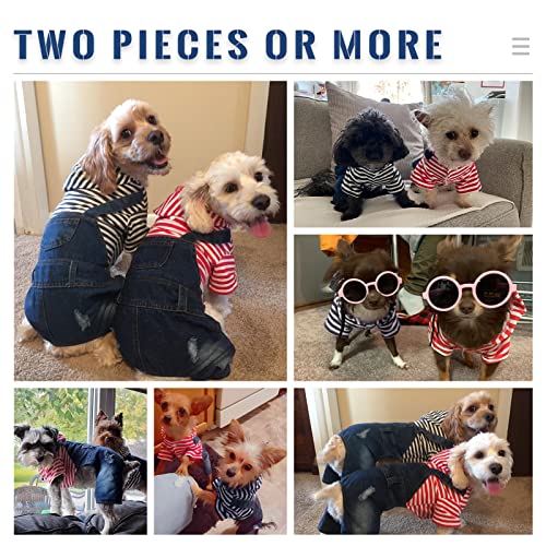 Dog Denim Jumpsuit with Striped Hoodie - One-Piece Outfit for Small Dogs and Cats, Blue, XXL