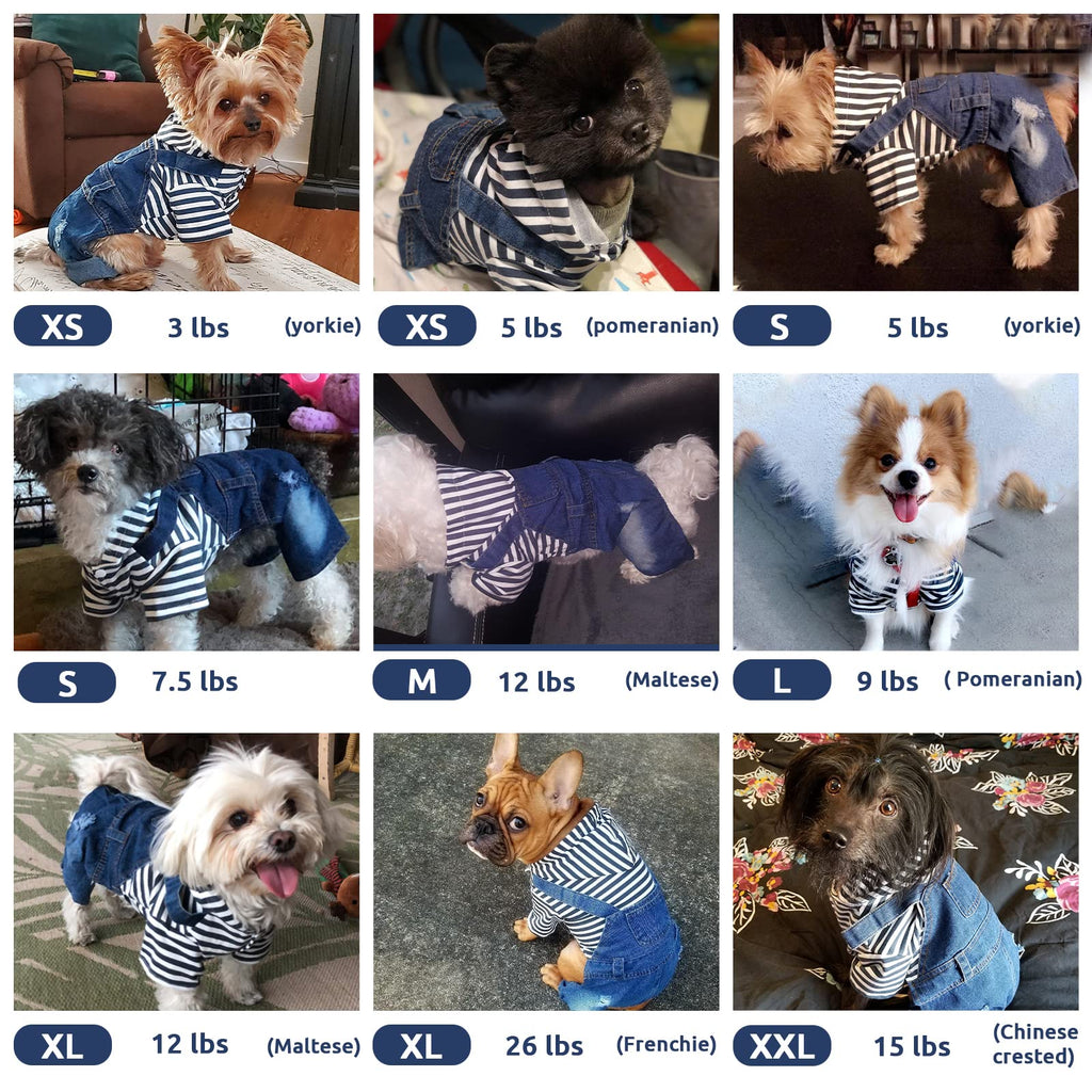 Dog Denim Jumpsuit with Striped Hoodie - One-Piece Outfit for Small Dogs and Cats, Blue, XXL