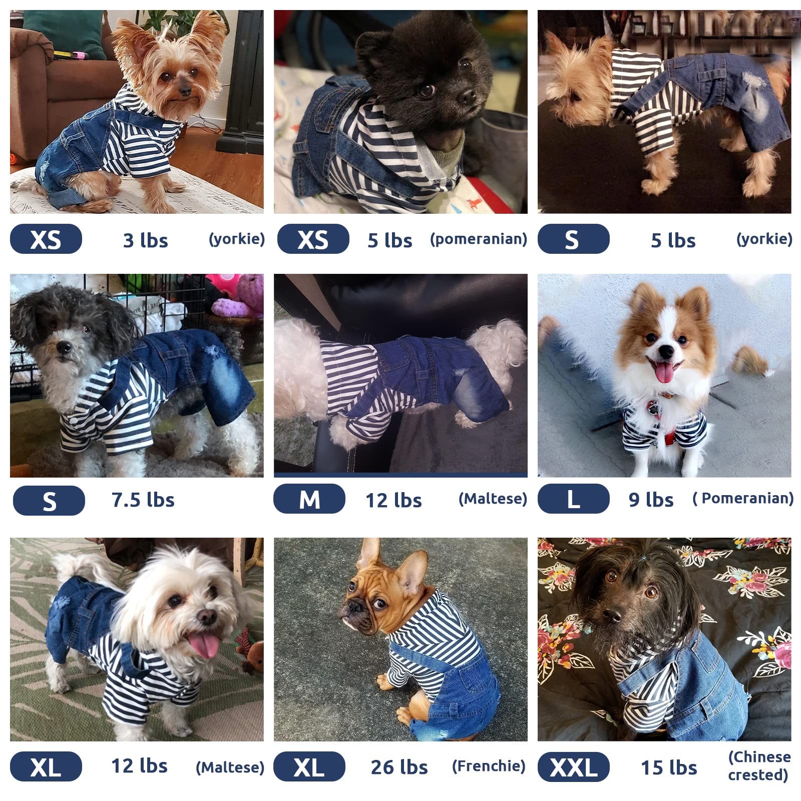 Dog Denim Jumpsuit with Striped Hoodie - One-Piece Outfit for Small Dogs and Cats, Blue, XXL