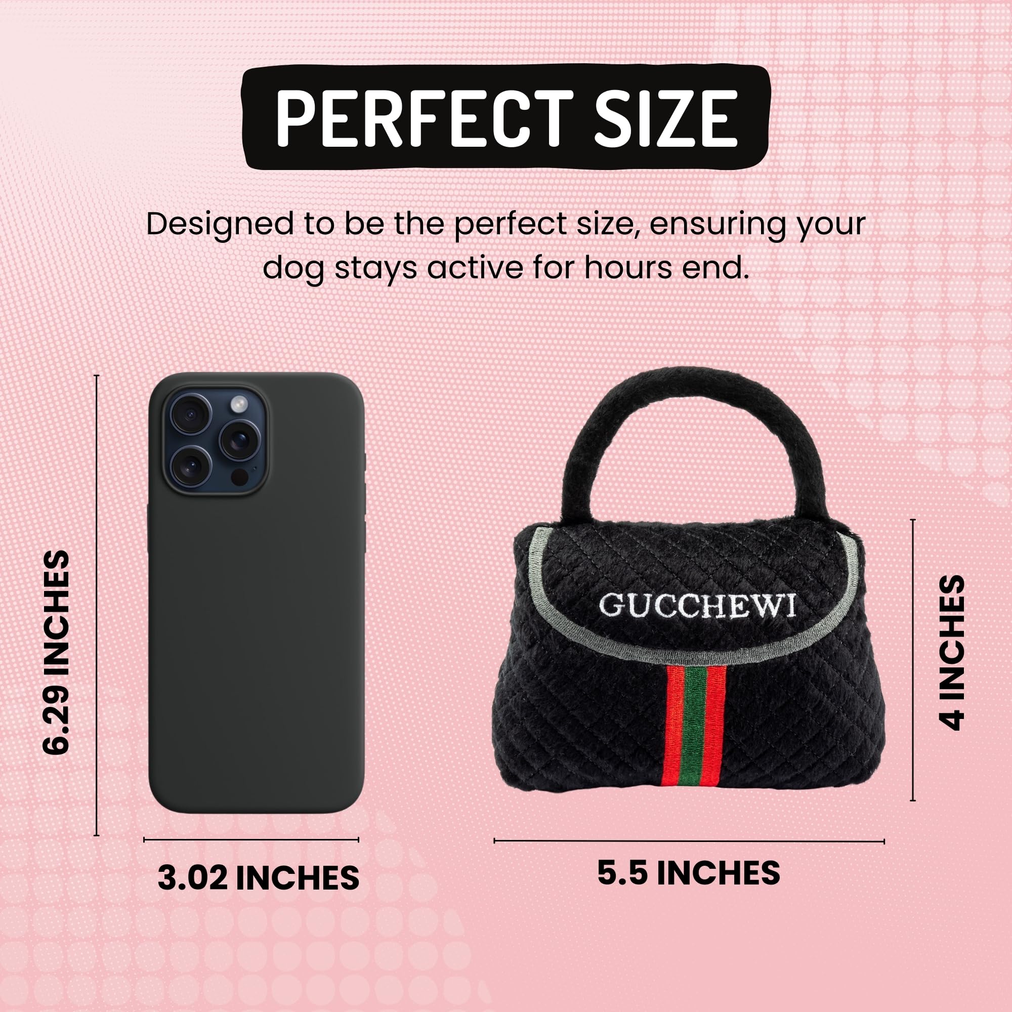 Dog Diggin Designs Gucchewi Striped Plush Dog Toy Purse with Squeaker – Luxury-Inspired Parody Handbag for Dogs