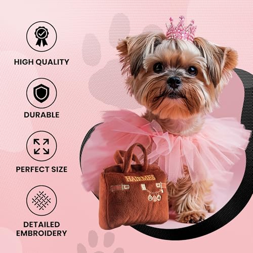 Dog Diggin Designs Hairmes Squeaky Plush Dog Toy – Luxury Parody Handbag with Squeaker