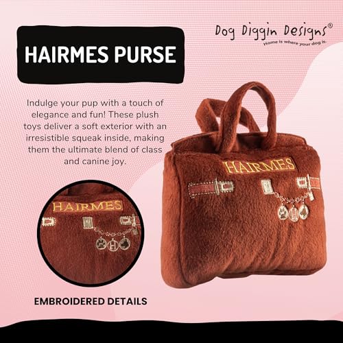 Dog Diggin Designs Hairmes Squeaky Plush Dog Toy – Luxury Parody Handbag with Squeaker