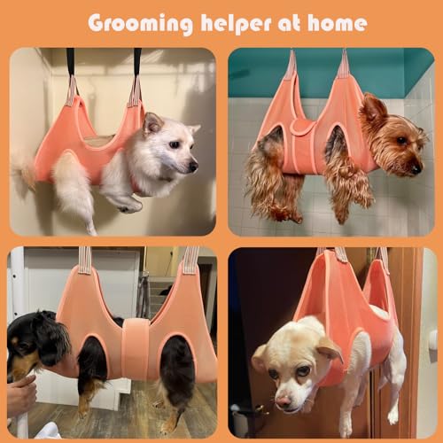 Dog Grooming Hammock by Guzekier – Orange, Small, with Nail Clippers & File