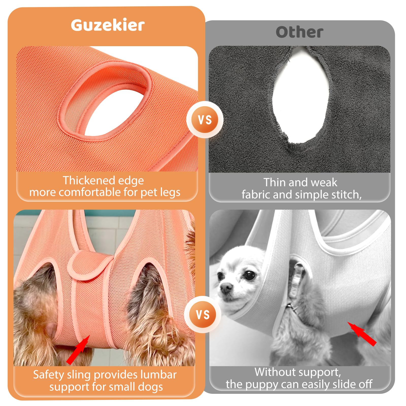 Dog Grooming Hammock by Guzekier – Orange, Small, with Nail Clippers & File