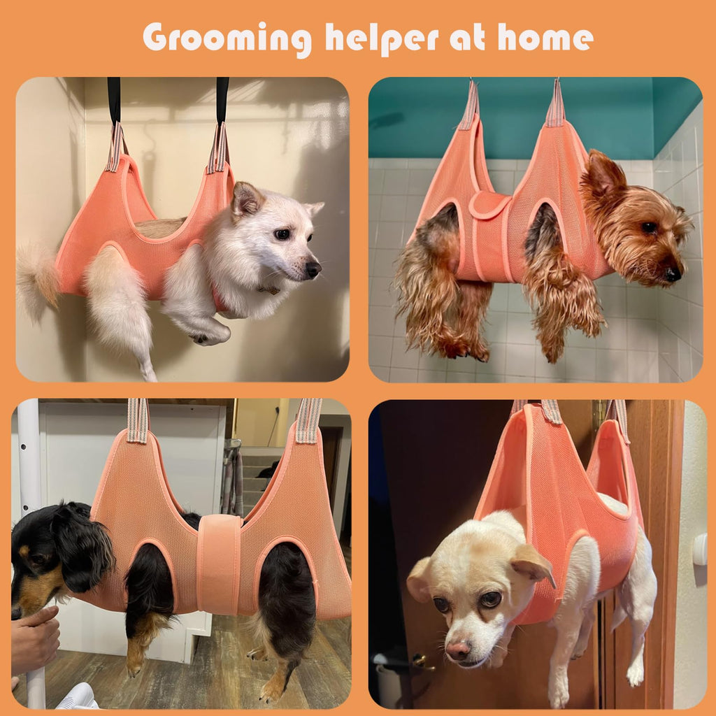 Dog Grooming Hammock by Guzekier – Orange, Small, with Nail Clippers & File