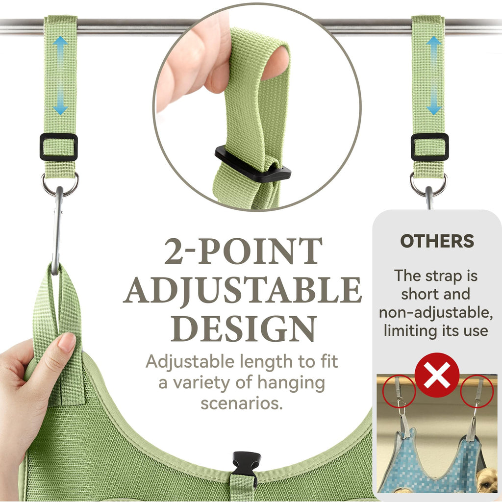Dog Grooming Hammock for Nail Trimming – Loesuona Pet Sling with Safety Buckle, Includes Nail Clippers and Grooming Tools for Small Dogs (Size S, Green)