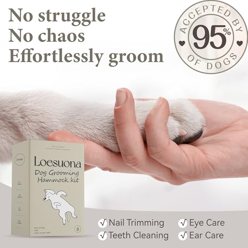 Dog Grooming Hammock for Nail Trimming – Loesuona Pet Sling with Safety Buckle, Includes Nail Clippers and Grooming Tools for Small Dogs (Size S, Green)