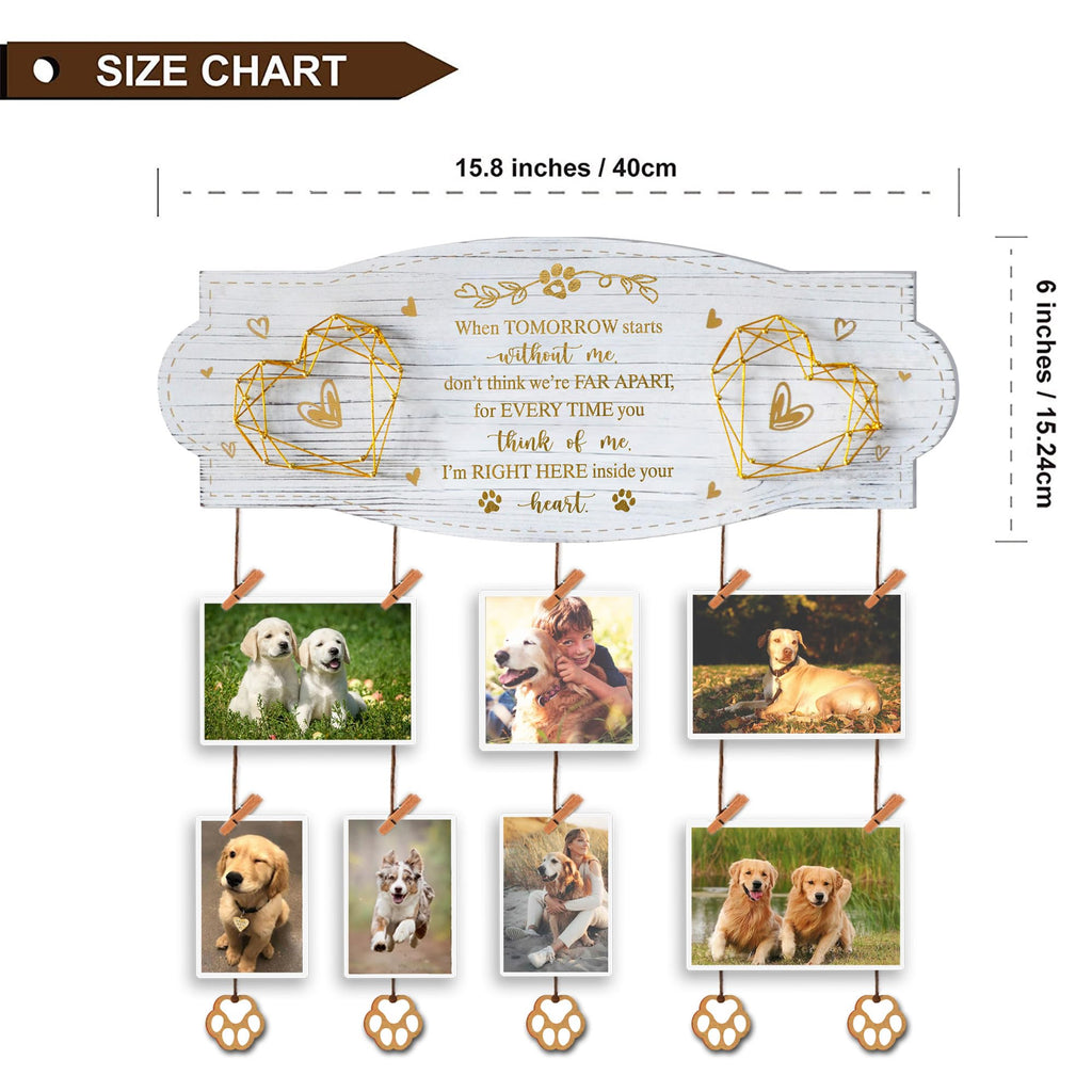 Dog Memorial Picture Collage Board – EXQUIDECA Rustic Wall Frame with Hand-Strung Hearts, Clips, and Paw Pendant