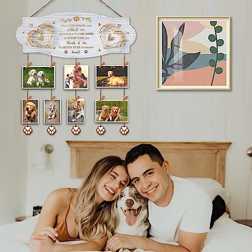Dog Memorial Picture Collage Board – EXQUIDECA Rustic Wall Frame with Hand-Strung Hearts, Clips, and Paw Pendant
