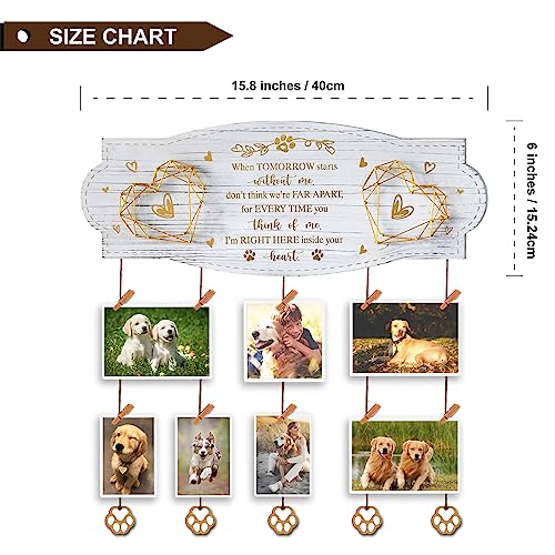 Dog Memorial Picture Collage Board – EXQUIDECA Rustic Wall Frame with Hand-Strung Hearts, Clips, and Paw Pendant
