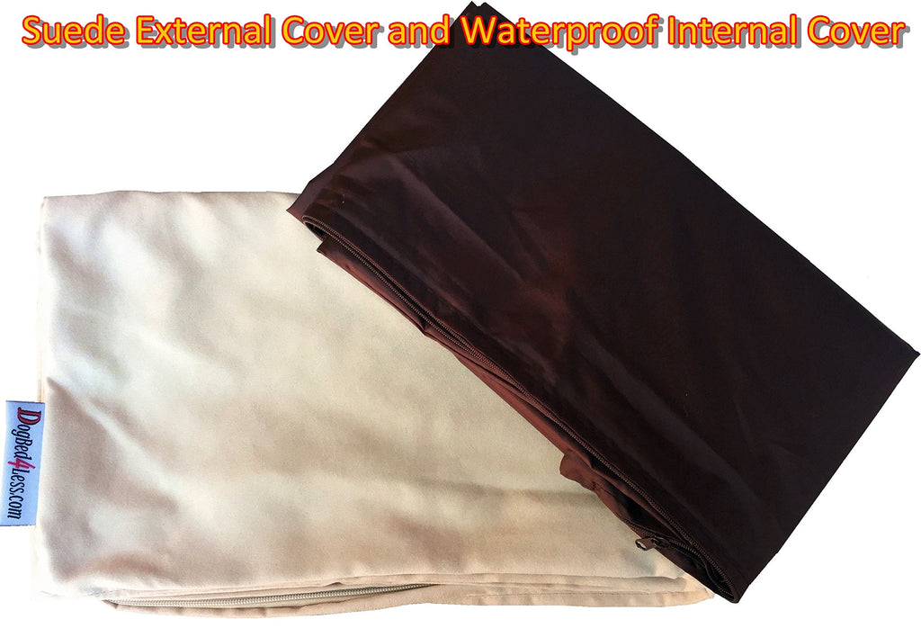 Dogbed4less DIY Pet Bed Cover Set - Khaki Suede Outer + Waterproof Inner, Large 48x29 Inches, Covers Only