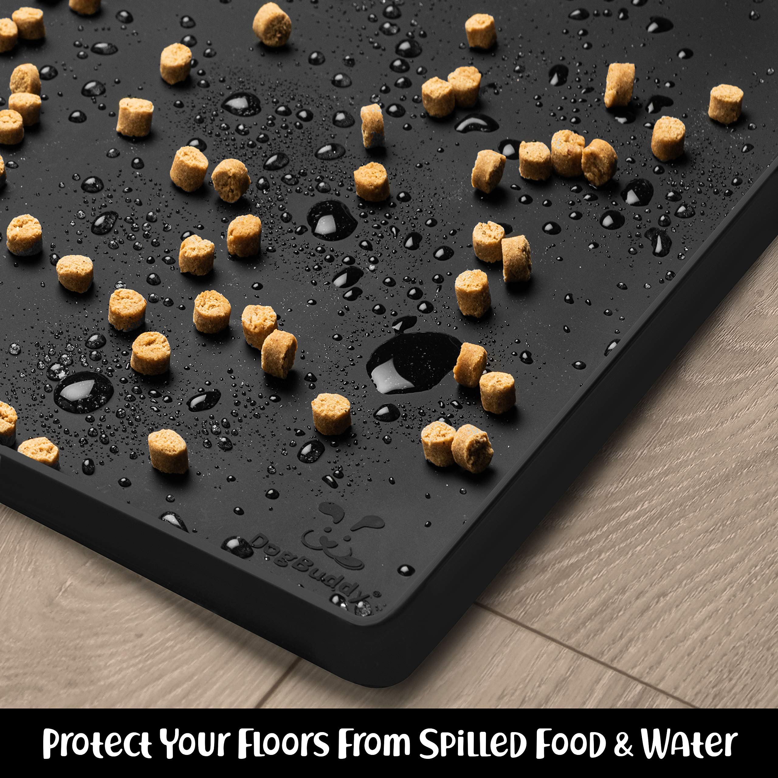 DogBuddy Silicone Dog Food Mat – Waterproof, Non-Slip, High Edge, Small 18.9x11.8", Black