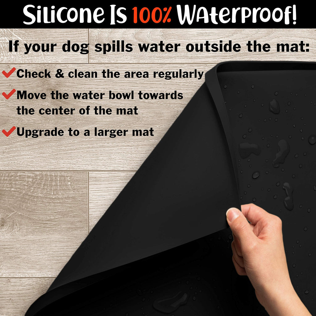 DogBuddy Silicone Dog Food Mat – Waterproof, Non-Slip, High Edge, Small 18.9x11.8", Black