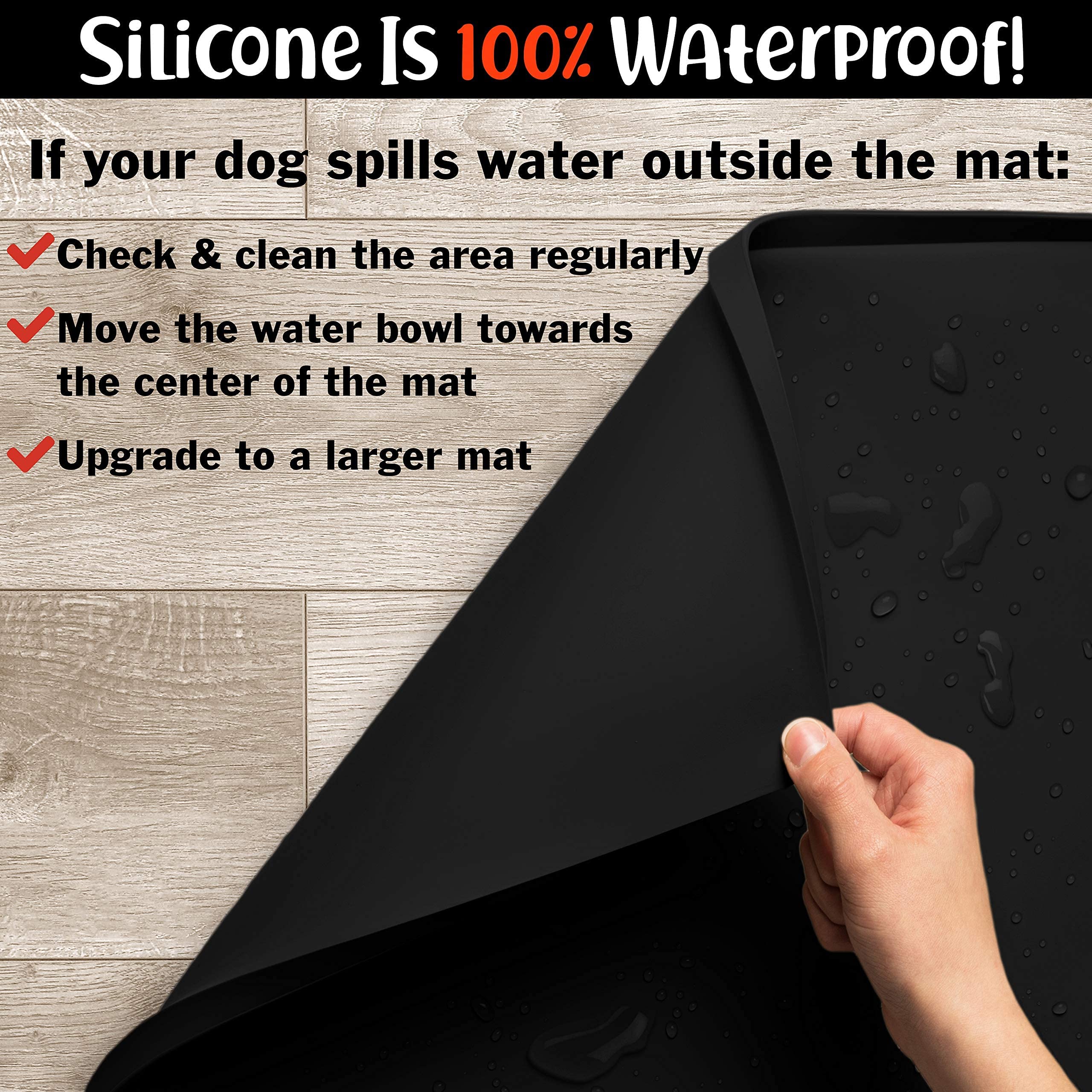 DogBuddy Silicone Dog Food Mat – Waterproof, Non-Slip, High Edge, Small 18.9x11.8", Black