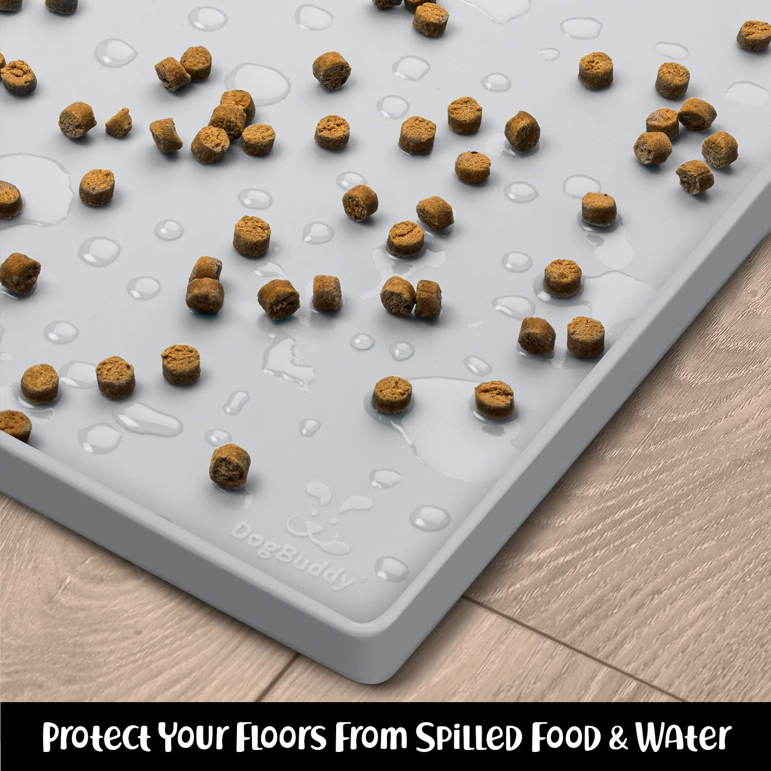 DogBuddy Silicone Dog Food Mat, XS 11x11 inches, Mist – Waterproof, Non-Slip, High Edge Feeding Mat for Dogs and Cats