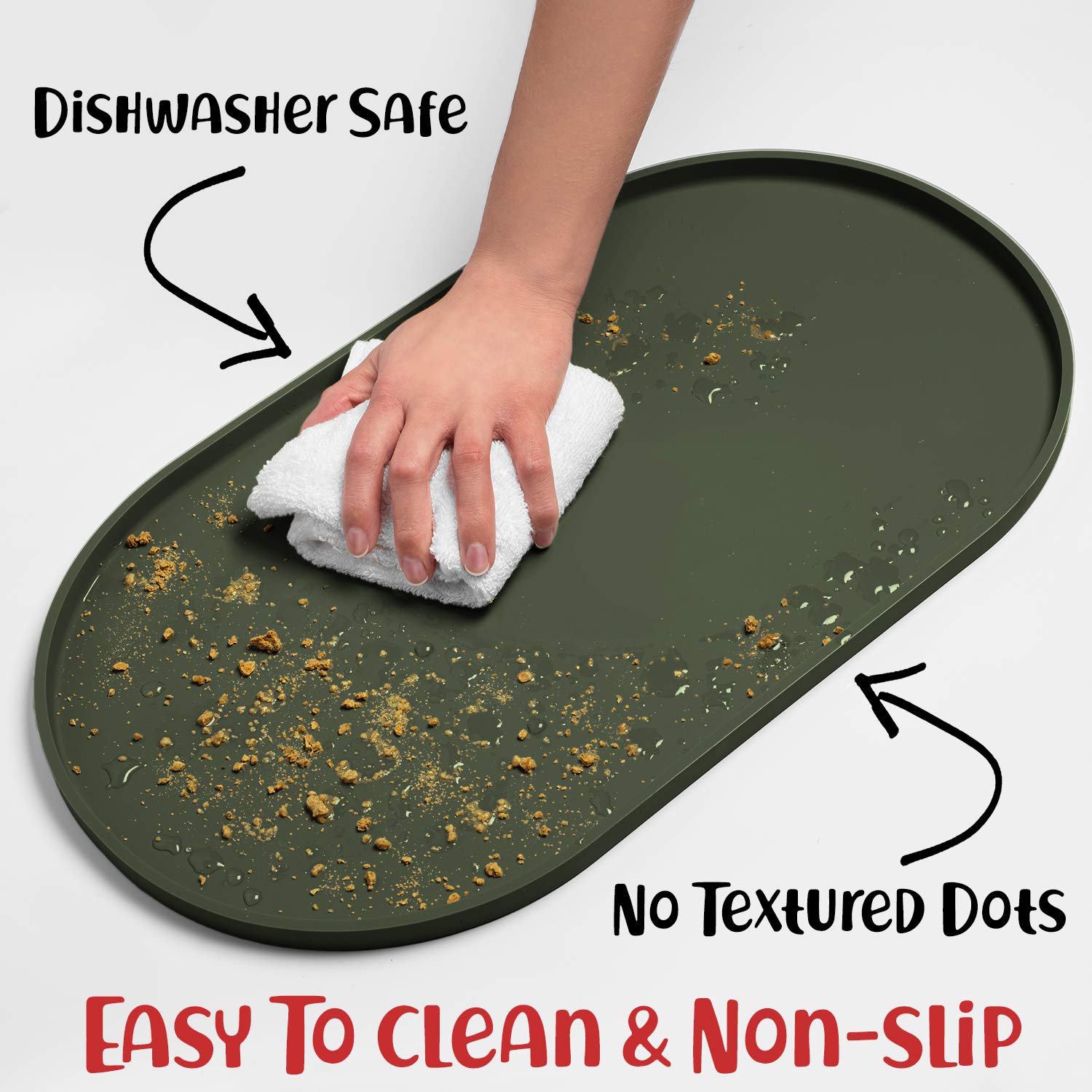 DogBuddy Silicone Pet Feeding Mat – Waterproof, Nonslip, Dishwasher Safe, Khaki Green Small