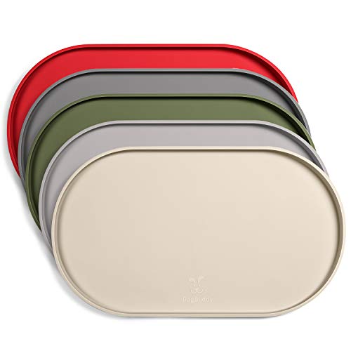 DogBuddy Small White Sand Silicone Dog Food Mat - Waterproof, Nonslip Raised Edge Pet Feeding Mat